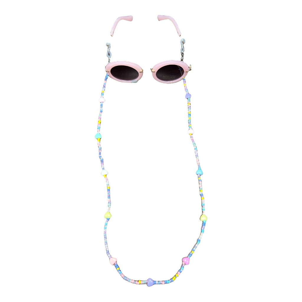 ROUND SUNGLASSES WITH PASTEL HEARTS CHAIN