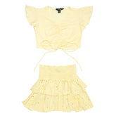 RUCHED CROP TOP AND RUFFLE CRYSTAL STONE SKIRT SET - SET