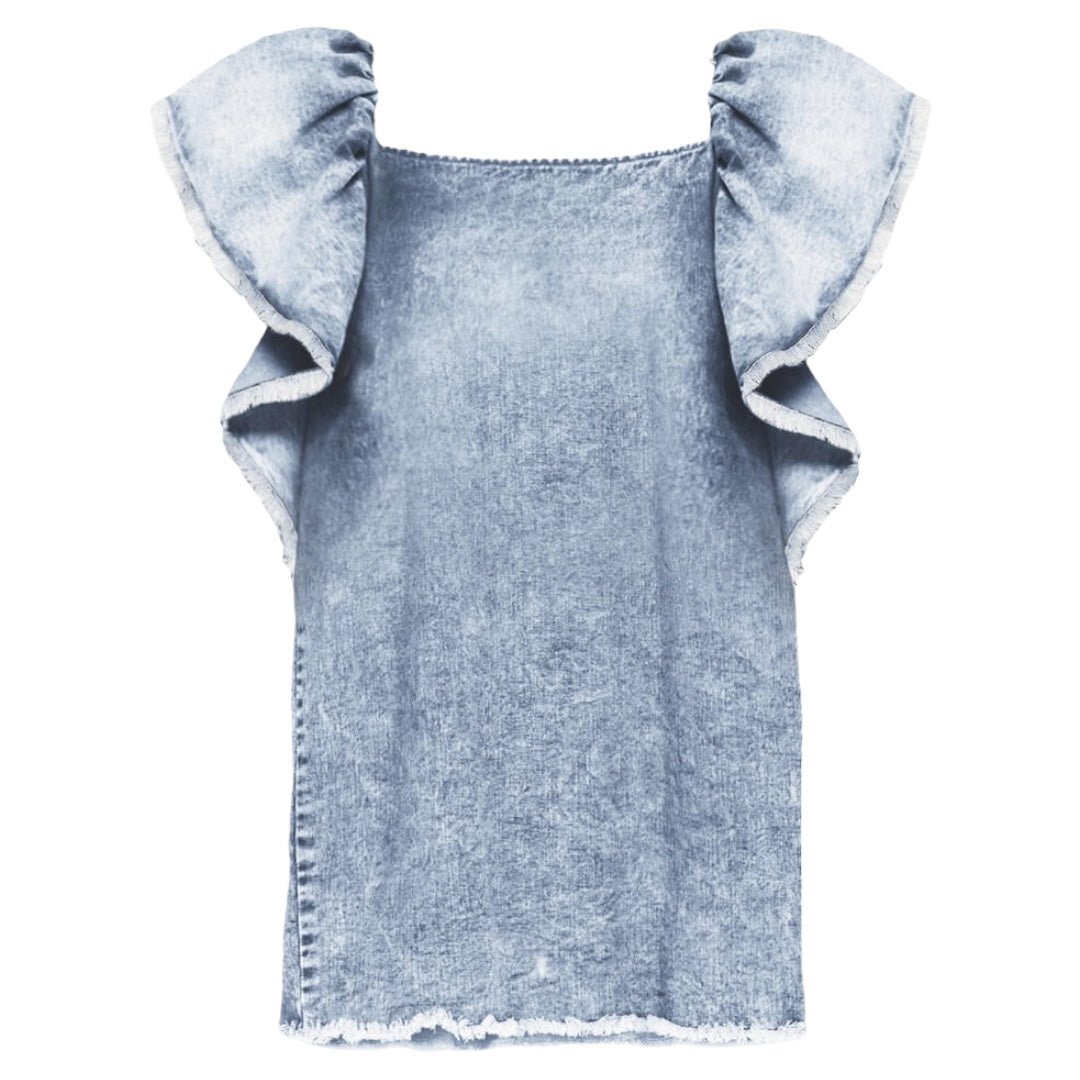 RUFFLE DENIM DRESS (PREORDER) - ANDORINE