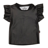 RUFFLE SLEEVE FAUX LEATHER TOP - T2LOVE