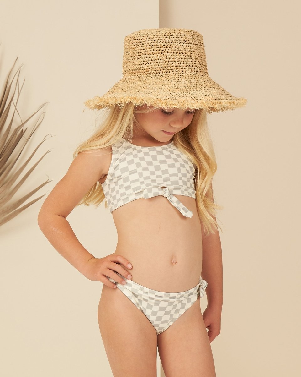 SEAFOAM CHECKERED KNOTTED TWO PIECE BIKINI - RYLEE + CRU