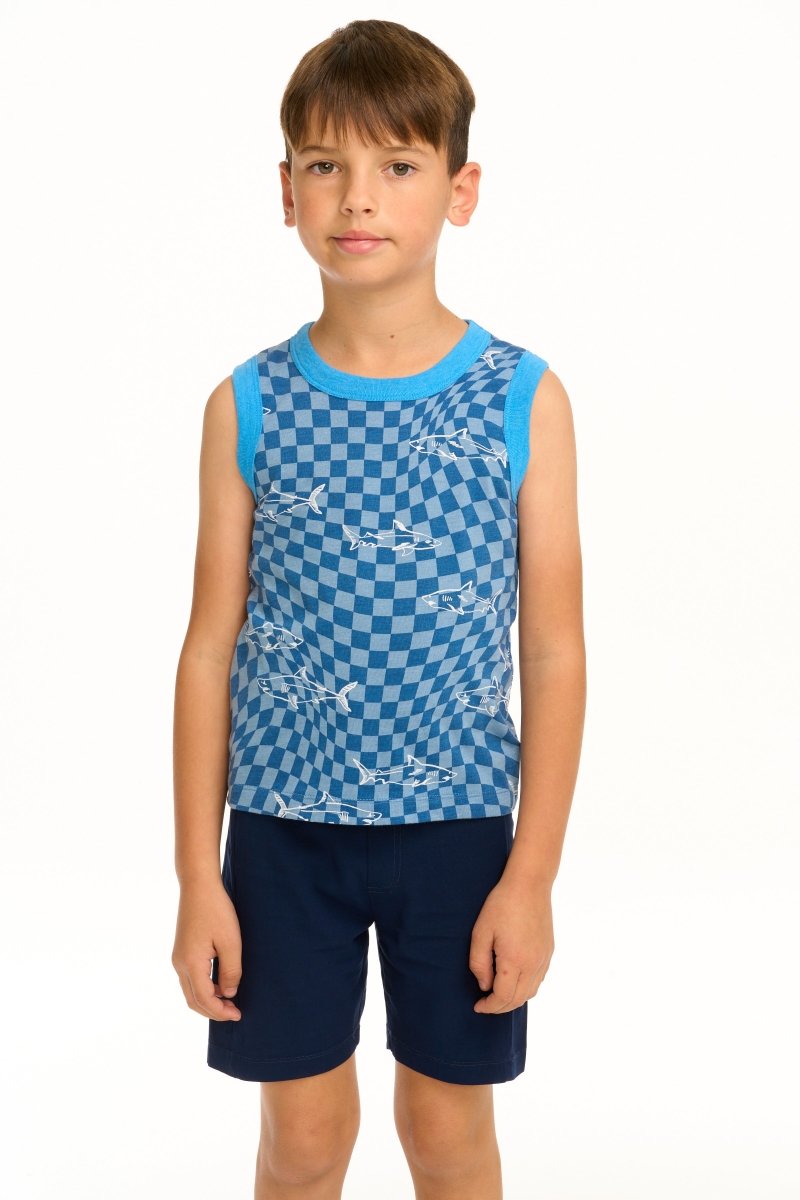 SHARK CHECKERED TANK TOP (PREORDER) - CHASER KIDS