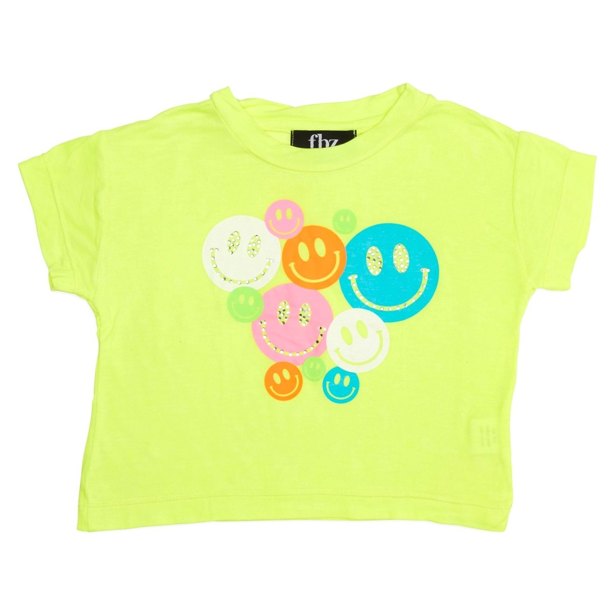 SMILEY FACE & CRYSTALS NEON TSHIRT - FLOWERS BY ZOE