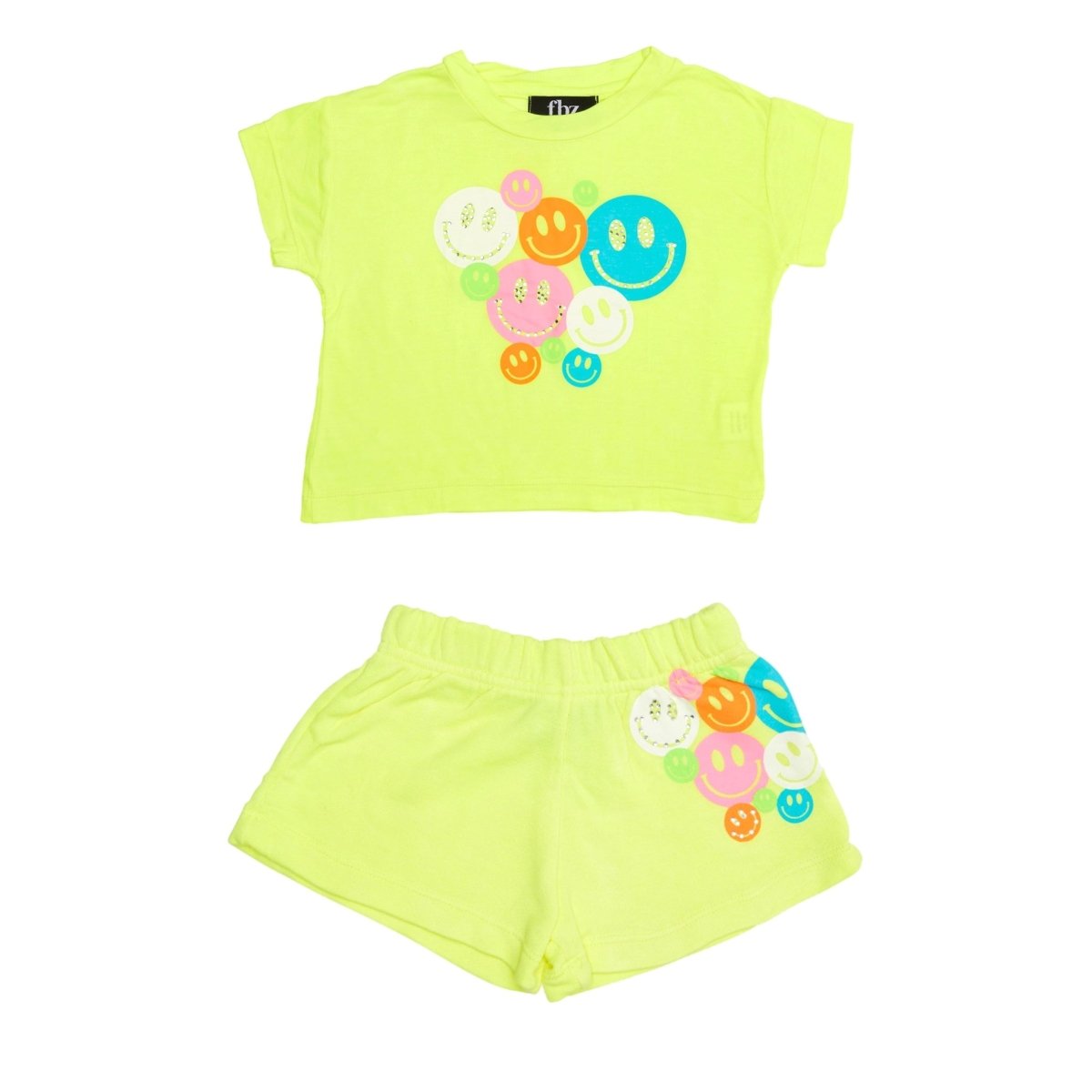 SMILEY FACE & CRYSTALS TSHIRT AND RUFFLE SHORTS - FLOWERS BY ZOE