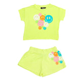 SMILEY FACE & CRYSTALS TSHIRT AND RUFFLE SHORTS - FLOWERS BY ZOE