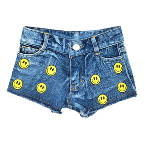 SMILEY FACE DENIM SHORTS - FLOWERS BY ZOE