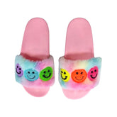 SMILEY FACE FUZZY SLIDES - SANDALS