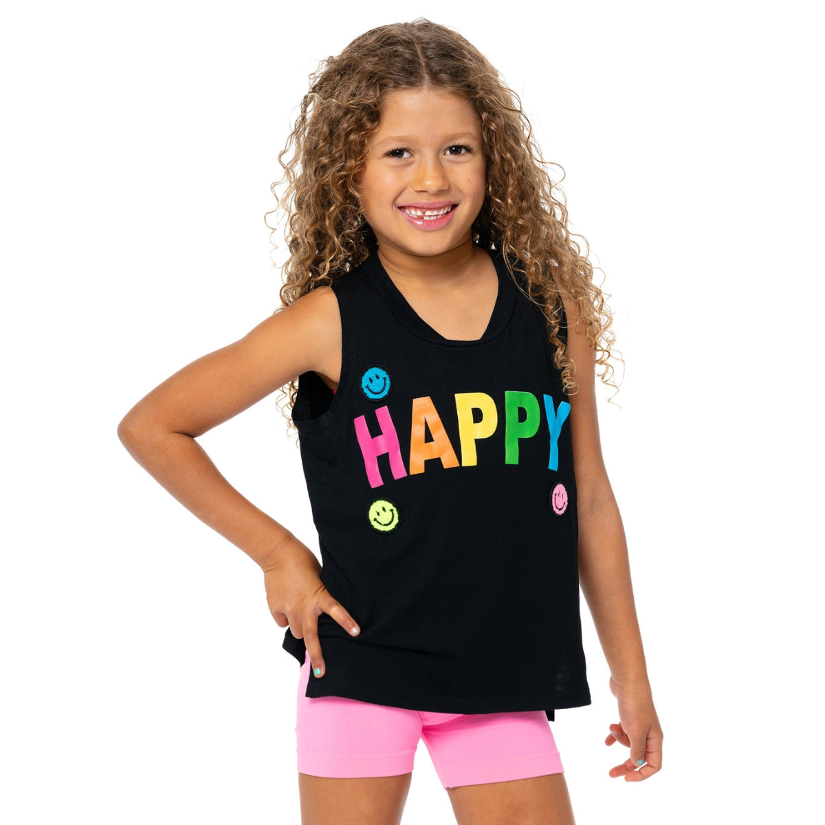 SMILEY FACE HAPPY TANK TOP - MALIBU SUGAR