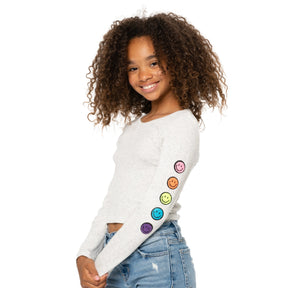 SMILEY FACE RIBBED LONG SLEEVE TSHIRT - MALIBU SUGAR