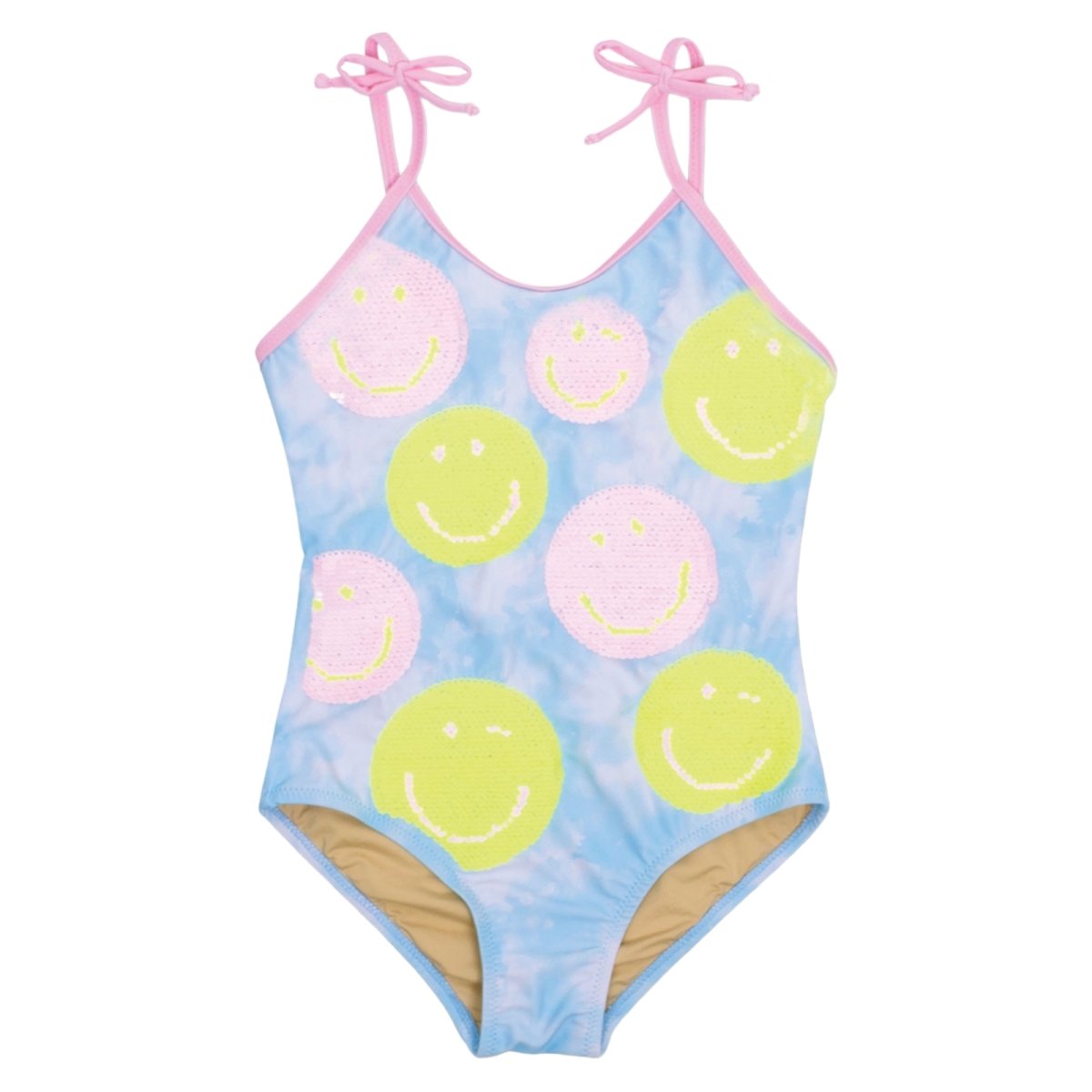SMILEY FACE SEQUIN TIE DYE ONE PIECE SWIMSUIT - ONE PIECE SWIMSUIT