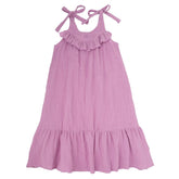 SOLID RUFFLE NECK LINEN MAXI DRESS - DRESSES