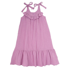 SOLID RUFFLE NECK LINEN MAXI DRESS - DRESSES