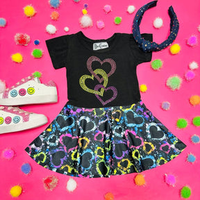 SPLATTER HEARTS RUFFLE SHORT SLEEVE DRESS - DORI CREATIONS