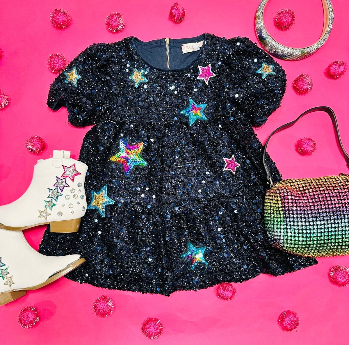sequin patch dress Girls Star Patches Sequin Dress