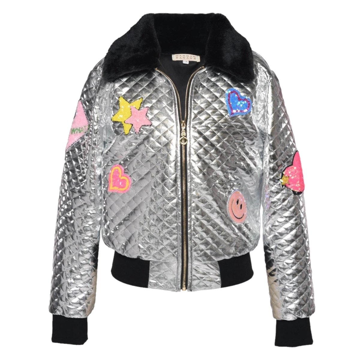 STARS METALLIC QUILTED JACKET WITH FAUX FUR COLLAR (PREORDER) - SARA SARA