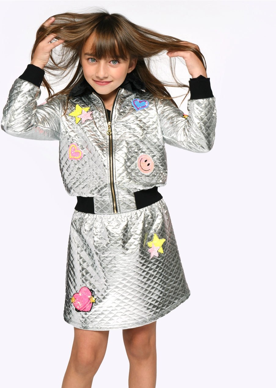 STARS METALLIC QUILTED JACKET WITH FAUX FUR COLLAR (PREORDER) - SARA SARA