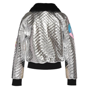 STARS METALLIC QUILTED JACKET WITH FAUX FUR COLLAR (PREORDER) - SARA SARA