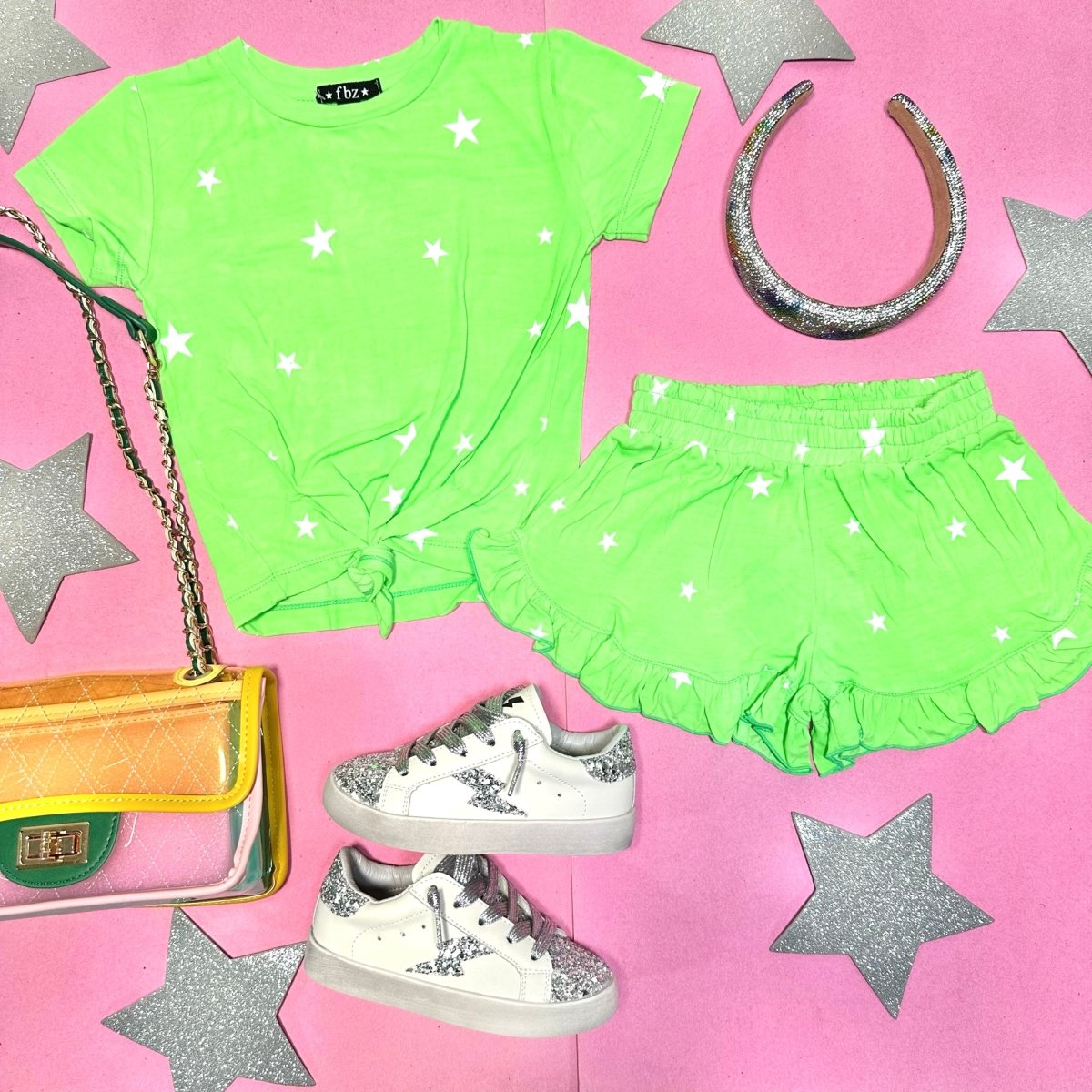 STARS NEON RUFFLE SHORTS - SHORTS