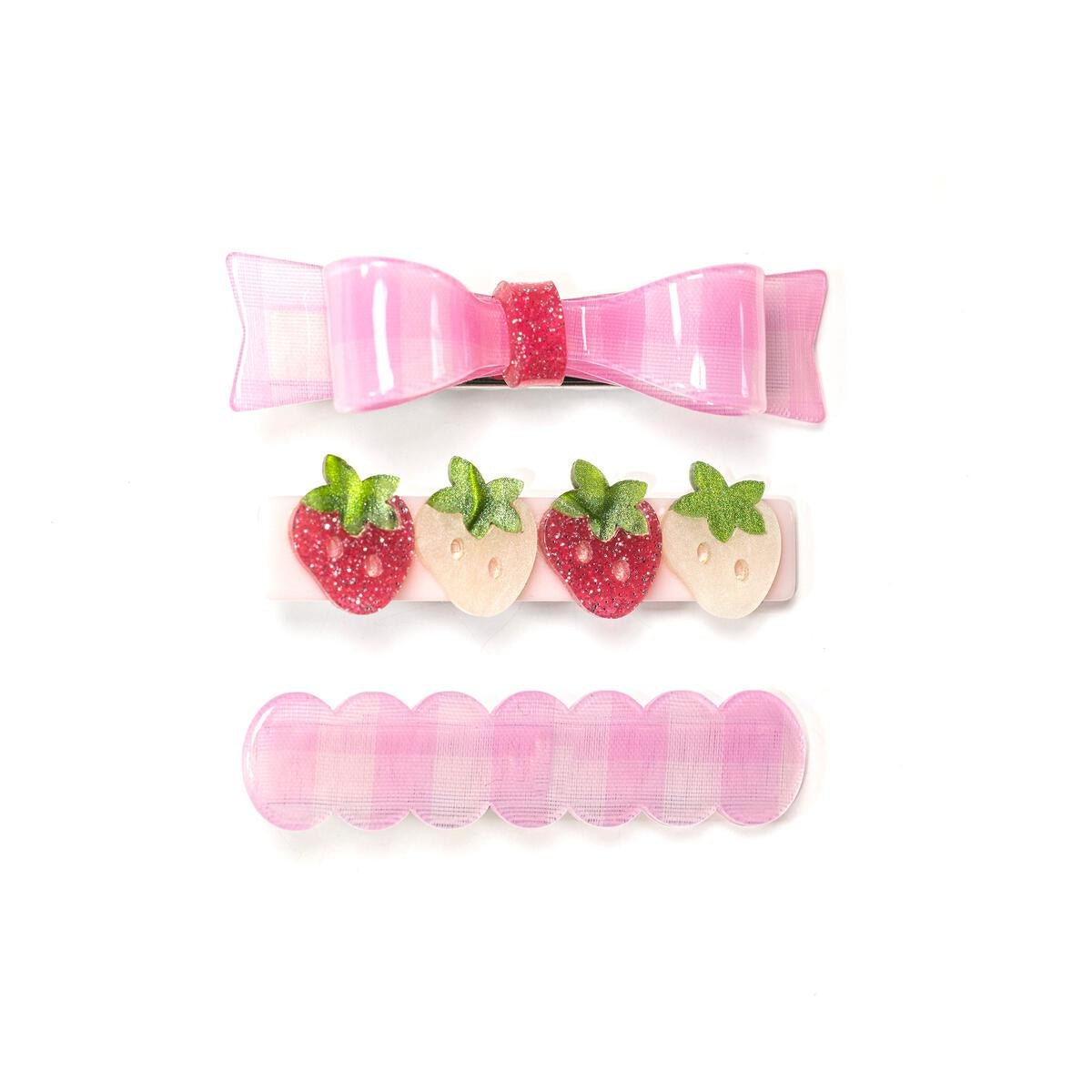 STRAWBERRIES + CHECKERED ALLIGATOR CLIPS (SET OF 3) - LILIES & ROSES