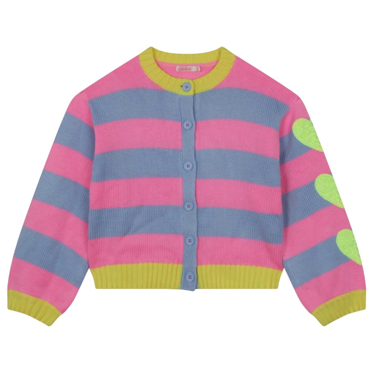 STRIPE KNITTED HEART SLEEVE CARDIGAN - CARDIGANS