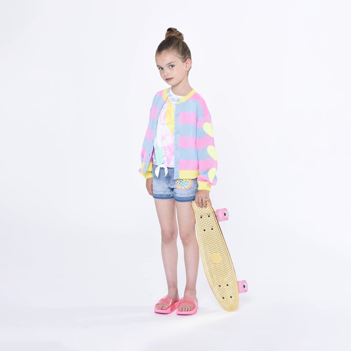 STRIPE KNITTED HEART SLEEVE CARDIGAN - CARDIGANS