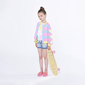 STRIPE KNITTED HEART SLEEVE CARDIGAN - CARDIGANS