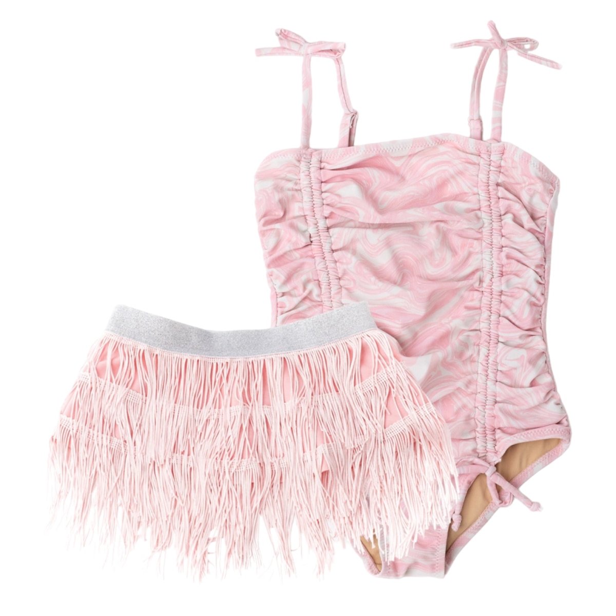 SWIRL ONE PIECE SWIMSUIT AND FRINGE SKIRT SET (PREORDER) - SHADE CRITTERS