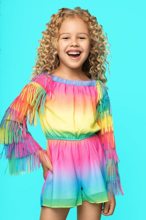 TIE DYE FRINGE ROMPER - ROMPERS