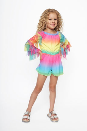 TIE DYE FRINGE ROMPER - ROMPERS