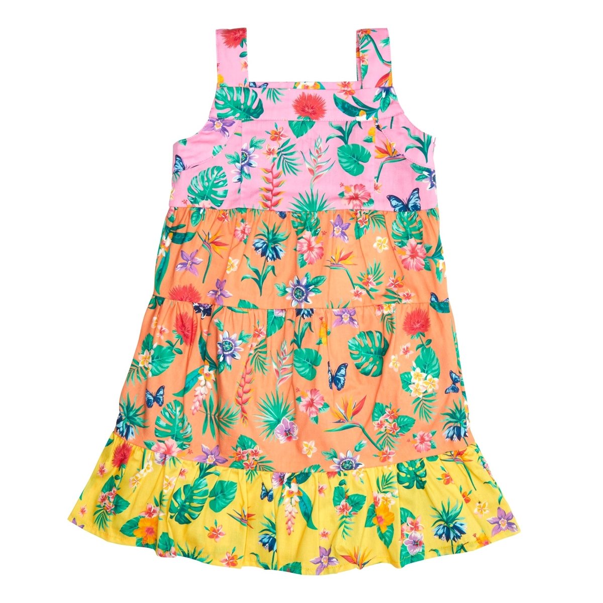 TROPICAL FLORAL TIERED DRESS