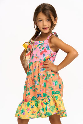 TROPICAL FLORAL TIERED DRESS - DRESSES