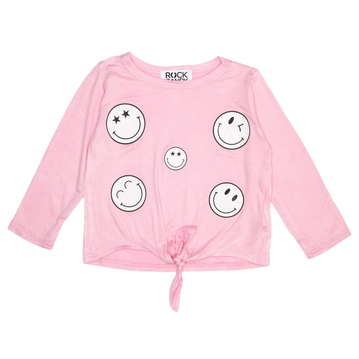 WINK SMILEY FACE LONG SLEEVE TSHIRT WITH TIES - ROCK CANDY